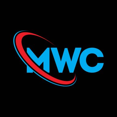 MWC logosu. MWC mektubu. MWC mektup logosu tasarımı. Çember ve büyük harfli monogram logosuna bağlı baş harfler. Teknoloji, iş ve emlak markası için MWC tipografisi.