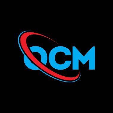 OCM logosu. OCM mektubu. OCM mektup logosu tasarımı. Çember ve büyük harfli monogram logosuyla birleştirilmiş OCM logosu. Teknoloji, iş ve emlak markası için OCM tipografisi.