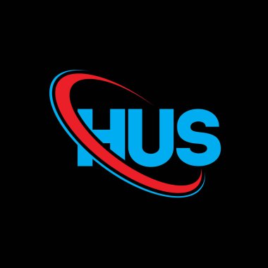 HUS logosu. HUS mektubu. HUS Harf Logosu Tasarımı. Çember ve büyük harfli monogram logosuna bağlı HUS logosu. Teknoloji, iş ve emlak markası için HUS tipografisi.