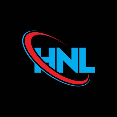 HNL logosu. HNL mektubu. HNL harf logosu tasarımı. Çember ve büyük harfli monogram logosuna bağlı HNL logosu. Teknoloji, iş ve emlak markası için HNL tipografisi.