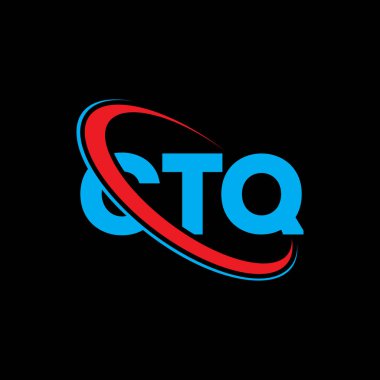 CTQ logosu. CTQ mektubu. CTQ harfi logo tasarımı. Çember ve büyük harfli monogram logosuna bağlı CTQ logosu. Teknoloji, iş ve emlak markası için CTQ tipografisi.