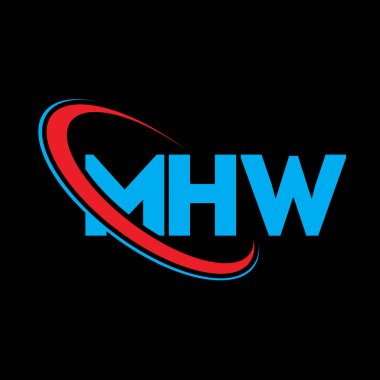 MHW logosu. MHW mektubu. MHW harf logosu tasarımı. Çember ve büyük harfli monogram logosuna bağlı baş harfler. MHW teknoloji, iş ve gayrimenkul markası tipografisi.