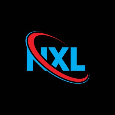 NXL logosu. NXL harfi. NXL harf logosu tasarımı. Çember ve büyük harfli monogram logosuna bağlı baş harfler NXL logosu. Teknoloji, iş ve emlak markası için NXL tipografisi.