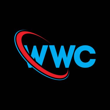 WWC logosu. WWC mektubu. WWC mektup logosu tasarımı. Çember ve büyük harfli monogram logosuna bağlı WWC logosu. WWC teknoloji, iş ve emlak markası tipografisi.