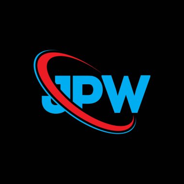 JPW logosu. JPW mektubu. JPW harf logosu tasarımı. Çember ve büyük harfli monogram logosuyla birleştirilmiş JPW logosu. Teknoloji, iş ve emlak markası için JPW tipografisi.