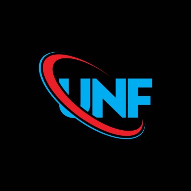 UNF logosu. UNF mektubu. UNF mektup logosu tasarımı. Çember ve büyük harfli monogram logosuyla UNF logosunun baş harfleri. Teknoloji, iş ve emlak markası için UNF tipografisi.