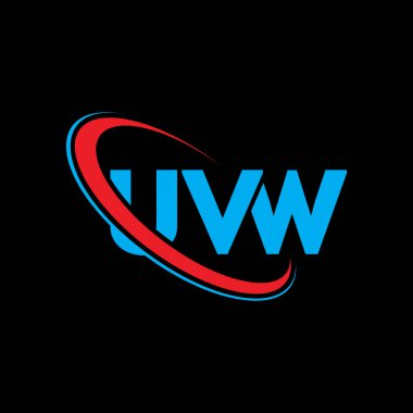 UVW logosu. UVW mektubu. UVW harf logosu tasarımı. Çember ve büyük harfli monogram logosuyla birleştirilmiş UVW logosu. Teknoloji, iş ve emlak markası için UVW tipografisi.