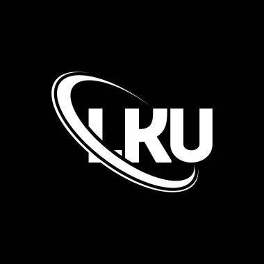 LKU logosu. LKU mektubu. LKU mektup logosu tasarımı. Çember ve büyük harfli monogram logosuna bağlı ilk LKU logosu. Teknoloji, iş ve emlak markası için LKU tipografisi.