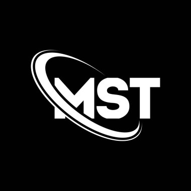 MST logosu. MST mektubu. MST harfi logo tasarımı. Çember ve büyük harfli monogram logosuna bağlı baş harfler MST logosu. Teknoloji, iş ve emlak markası için MST tipografisi.