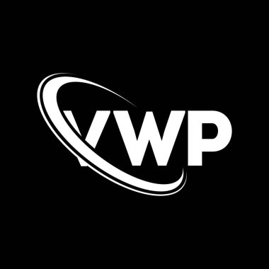 VWP logosu. VWP mektubu. VWP mektup logosu tasarımı. Çember ve büyük harfli monogram logosuna bağlı baş harfler VWP logosu. Teknoloji, iş ve emlak markası için VWP tipografisi.