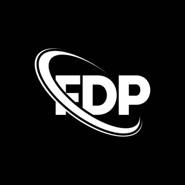 FDP logosu. FDP mektubu. FDP harf logosu tasarımı. Çember ve büyük harfli monogram logosuna bağlı baş harfler FDP logosu. Teknoloji, iş ve emlak markası için FDP tipografisi.