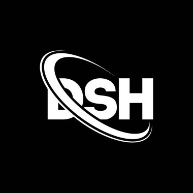 DSH logosu. DSH mektubu. DSH harf logosu tasarımı. Çember ve büyük harfli monogram logosuna bağlı DSH logosu. Teknoloji, iş ve emlak markası için DSH tipografisi.