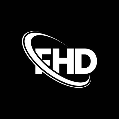 FHD logosu. FHD mektubu. FHD harf logosu tasarımı. Çember ve büyük harfli monogram logosuna bağlı FHD logosu. Teknoloji, iş ve emlak markası için FHD tipografisi.