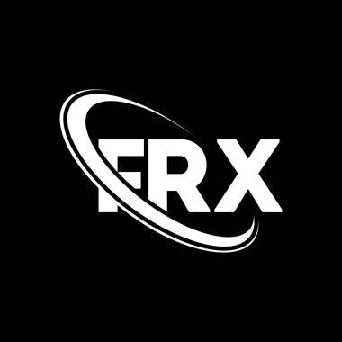 FRX logosu. FRX mektubu. FRX harfli logo tasarımı. Çember ve büyük harfli monogram logosuna bağlı FRX logosu. Teknoloji, iş ve emlak markası için FRX tipografisi.