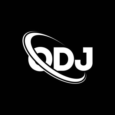 ODJ logosu. ODJ mektubu. ODJ mektup logosu tasarımı. Çember ve büyük harfli monogram logosuna bağlı baş harfler ODJ logosu. Teknoloji, iş ve emlak markası için ODJ tipografisi.