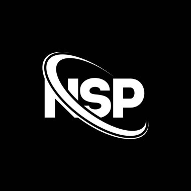 NSP logosu. NSP mektubu. NSP harf logosu tasarımı. Çember ve büyük harfli monogram logosuna bağlı NSP logosu. Teknoloji, iş ve emlak markası için NSP tipografisi.