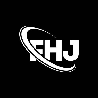 FHJ logosu. FHJ mektubu. FHJ harf logosu tasarımı. Çember ve büyük harfli monogram logosuna bağlı baş harfler FHJ logosu. Teknoloji, iş ve emlak markası için FHJ tipografisi.