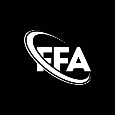 FFA logosu. FFA mektubu. FFA mektup logosu tasarımı. Çember ve büyük harfli monogram logosuyla birleştirilmiş FFA logosu. Teknoloji, iş ve emlak markası için FFA tipografisi.