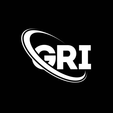 GRI logosu. GRI mektubu. GRI harf logosu tasarımı. Çember ve büyük harfli monogram logosuyla birleştirilmiş GRI logosu. Teknoloji, iş ve emlak markası için GRI tipografisi.