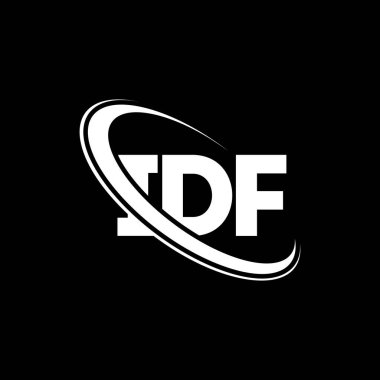 IDF logosu. IDF mektubu. IDF mektup logosu tasarımı. Daire ve büyük harfli monogram logosuna bağlı ilk IDF logosu. Teknoloji, iş ve emlak markası için IDF tipografisi.