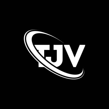 TJV logosu. TJV mektubu. TJV mektup logosu tasarımı. Çember ve büyük harfli monogram logosuna bağlı TJV logosu. Teknoloji, iş ve emlak markası için TJV tipografisi.