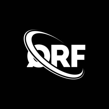 QRF logosu. QRF mektubu. QRF harf logosu tasarımı. Çember ve büyük harfli monogram logosuna bağlı QRF logosu. Teknoloji, iş ve emlak markası için QRF tipografisi.