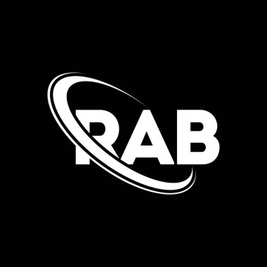 RAB logosu. RAB mektubu. RAB harfli logo tasarımı. Çember ve büyük harfli monogram logosuna bağlı RAB logosu. Teknoloji, iş ve emlak markası için RAB tipografisi.