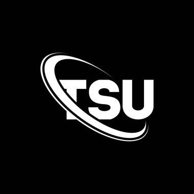 TSU logosu. TSU mektubu. TSU harf logosu tasarımı. Çember ve büyük harfli monogram logosuna bağlı TSU logosunun baş harfleri. Teknoloji, iş ve emlak markası için TSU tipografisi.