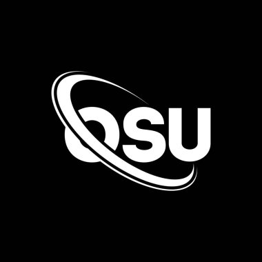 OSU logosu. OSU mektubu. OSU mektup logosu tasarımı. Çember ve büyük harfli monogram logosuna bağlı OSU logosunun baş harfleri. Teknoloji, iş ve emlak markası için OSU tipografisi.