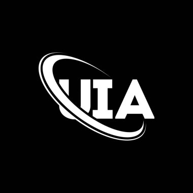 UIA logosu. UIA mektubu. UIA harf logosu tasarımı. Çember ve büyük harfli monogram logosuyla birleştirilmiş UIA logosu. Teknoloji, iş ve emlak markası için UIA tipografisi.