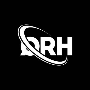QRH logosu. QRH harfi. QRH harf logosu tasarımı. Çember ve büyük harfli monogram logosuna bağlı QRH logosu. Teknoloji, iş ve emlak markası için QRH tipografisi.
