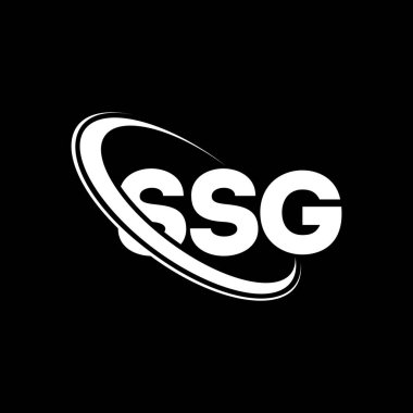 SSG logosu. SSG mektubu. SSG harf logo tasarımı. Çember ve büyük harfli monogram logosuna bağlı baş harfler SSG logosu. Teknoloji, iş ve emlak markası için SSG tipografisi.