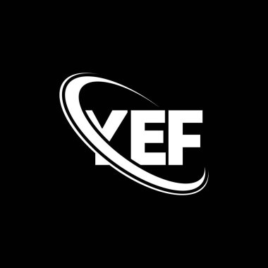 Yef logosu. Evet, mektup. YEF mektup logosu tasarımı. Çember ve büyük harfli monogram logosuna bağlı ilk YEF logosu. Teknoloji, iş ve emlak markası için YEF tipografisi.