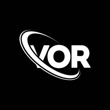 VOR logosu. VOR mektubu. VOR mektup logosu tasarımı. Çember ve büyük harfli monogram logosuna bağlı VOR logosu. Teknoloji, iş ve emlak markası için VOR tipografisi.