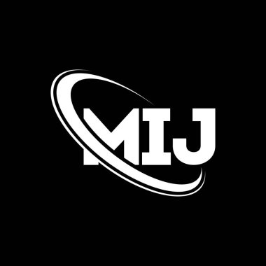 MIJ logosu. MIJ mektubu. MIJ mektup logosu tasarımı. Çember ve büyük harfli monogram logosuyla MIJ logosunun baş harfleri. Teknoloji, iş ve emlak markası için MIJ tipografisi.