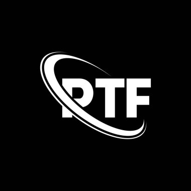 PTF logosu. PTF mektubu. PTF mektup logosu tasarımı. Çember ve büyük harfli monogram logosuyla PTF logosunun baş harfleri. Teknoloji, iş ve emlak markası için PTF tipografisi.