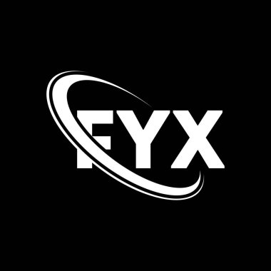 FYX logosu. FYX mektubu. FYX harfli logo tasarımı. Çember ve büyük harfli monogram logosuna bağlı FYX logosu. Teknoloji, iş ve emlak markası için FYX tipografisi.