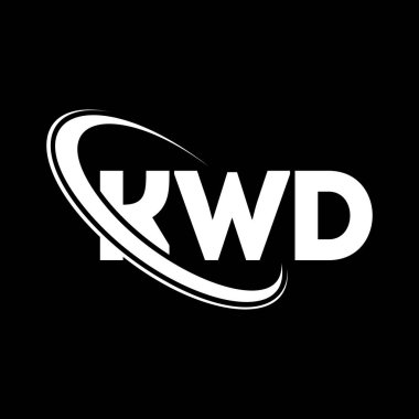 KWD logosu. KWD mektubu. KWD harf logo tasarımı. Çember ve büyük harfli monogram logosuna bağlı KWD logosunun baş harfleri. Teknoloji, iş ve emlak markası için KWD tipografisi.