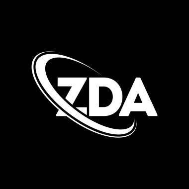 ZDA logosu. ZDA mektubu. ZDA harf logosu tasarımı. Çember ve büyük harfli monogram logosuna bağlı ZDA logosu. Teknoloji, iş ve emlak markası için ZDA tipografisi.