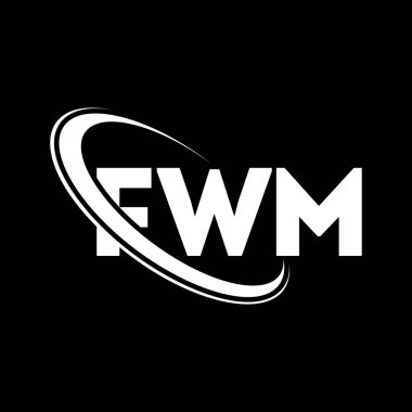FWM logosu. FWM mektubu. FWM mektup logosu tasarımı. Çember ve büyük harfli monogram logosuna bağlı FWM logosu. Teknoloji, iş ve emlak markası için FWM tipografisi.