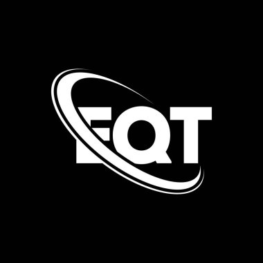 EQT logosu. EQT mektubu. EQT harf logosu tasarımı. Çember ve büyük harfli monogram logosuna bağlı baş harfler. Teknoloji, iş ve emlak markası için EQT tipografisi.