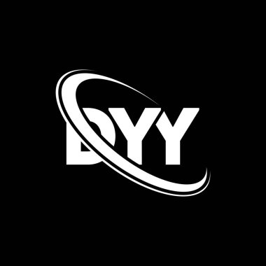 DYY logosu. Boyalı mektup. DYY harf logosu tasarımı. Daire ve büyük harfli monogram logosuna bağlı DYY logosu. Teknoloji, iş ve emlak markası için DYY tipografisi.