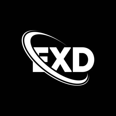 EXD logosu. EXD mektubu. EXD harf logosu tasarımı. Çember ve büyük harfli monogram logosuyla birleştirilmiş EXD logosu. Teknoloji, iş ve emlak markası için EXD tipografisi.