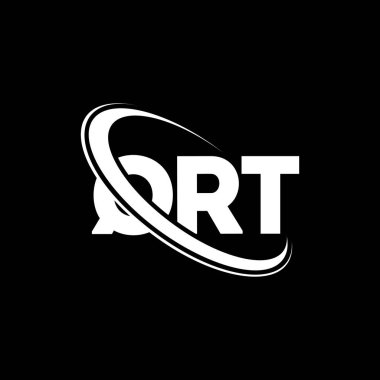 QRT logosu. QRT harfi. QRT harf logosu tasarımı. Çember ve büyük harfli monogram logosuna bağlı QRT logosu. Teknoloji, iş ve emlak markası için QRT tipografisi.