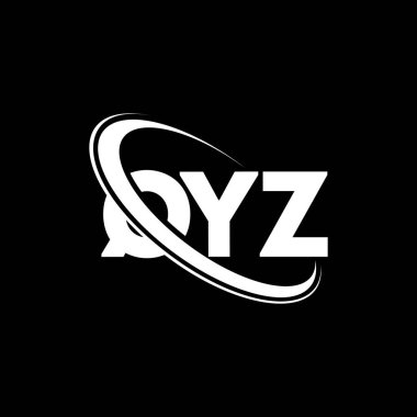 QYZ logosu. QYZ harfi. QYZ harf logosu tasarımı. Çember ve büyük harfli monogram logosuna bağlı QYZ logosu. QYZ teknoloji, iş ve gayrimenkul markası tipografisi.