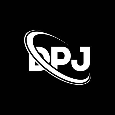 DPJ logosu. DPJ mektubu. DPJ mektup logosu tasarımı. Daire ve büyük harfli monogram logosuna bağlı baş harfler. Teknoloji, iş ve emlak markası için DPJ tipografisi.