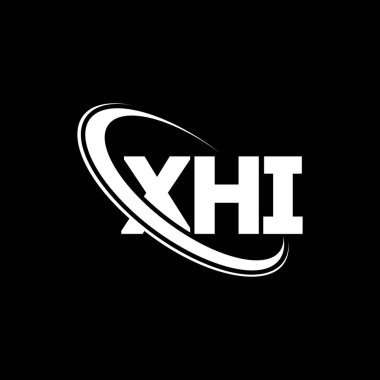 XHI logosu. XHI mektubu. XHI harf logosu tasarımı. Çember ve büyük harfli monogram logosuna bağlı XHI logosu. Teknoloji, iş ve emlak markası için XHI tipografisi.