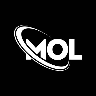 Mol logosu. Mol mektubu. MOL mektup logosu tasarımı. Çember ve büyük harfli monogram logosuna bağlı baş harfler MOL logosu. Teknoloji, iş ve emlak markası için MOL tipografisi.