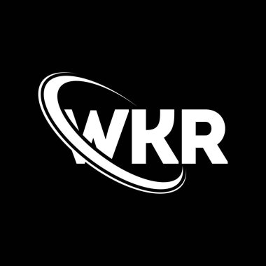 WKR logosu. WKR mektubu. WKR harf logosu tasarımı. Çember ve büyük harfli monogram logosuna bağlı baş harfler WKR logosu. Teknoloji, iş ve emlak markası için WKR tipografisi.