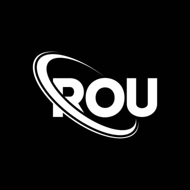 ROU logosu. Mektup. ROU mektup logosu tasarımı. Çember ve büyük harfli monogram logosuna bağlı ROU logosu. ROU teknoloji, iş ve emlak markası tipografisi.